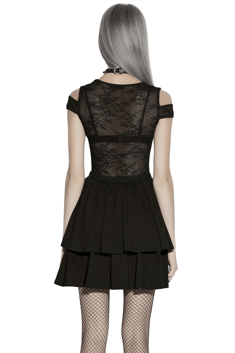 Lace Mini Dress with Mesh Cold Shoulders in Gothic Style - image 2