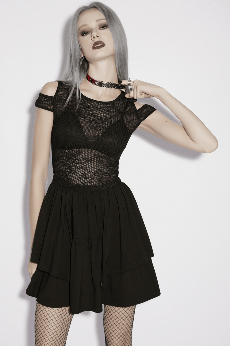 Lace Mini Dress with Mesh Cold Shoulders in Gothic Style - image 11