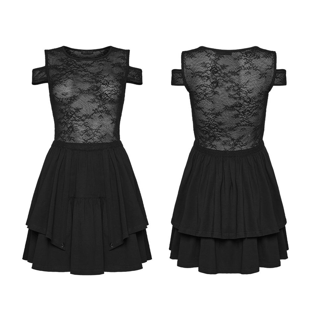 Lace Mini Dress with Mesh Cold Shoulders in Gothic Style - image 3