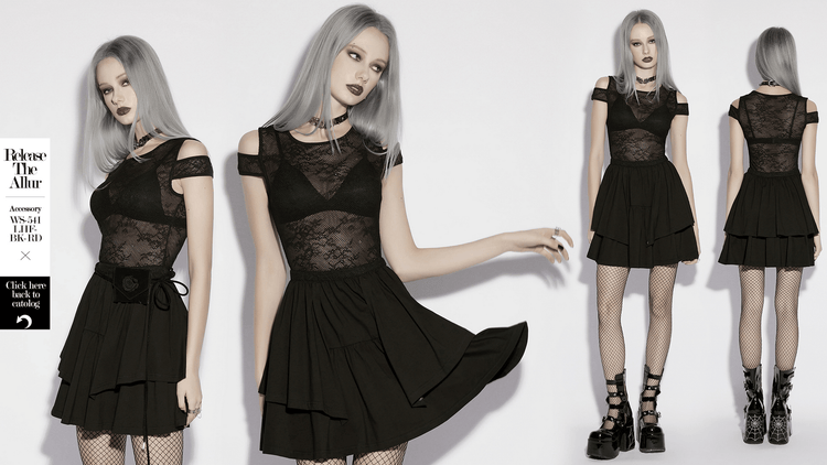 Lace Mini Dress with Mesh Cold Shoulders in Gothic Style - image 15