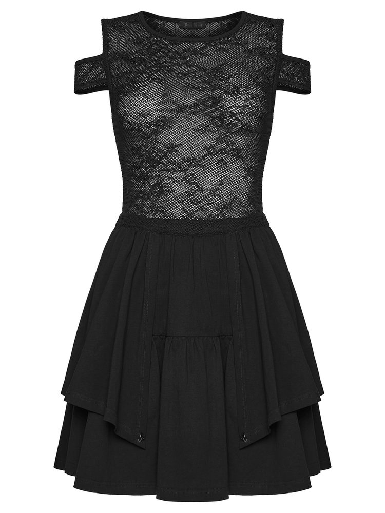 Lace Mini Dress with Mesh Cold Shoulders in Gothic Style - image 4