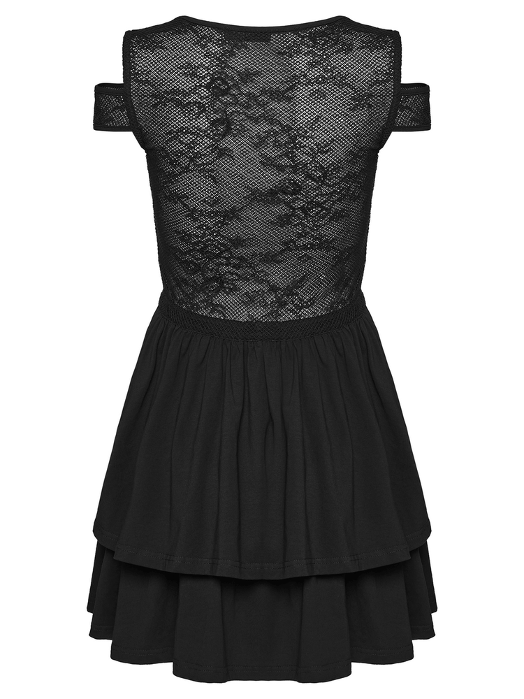Lace Mini Dress with Mesh Cold Shoulders in Gothic Style - image 6