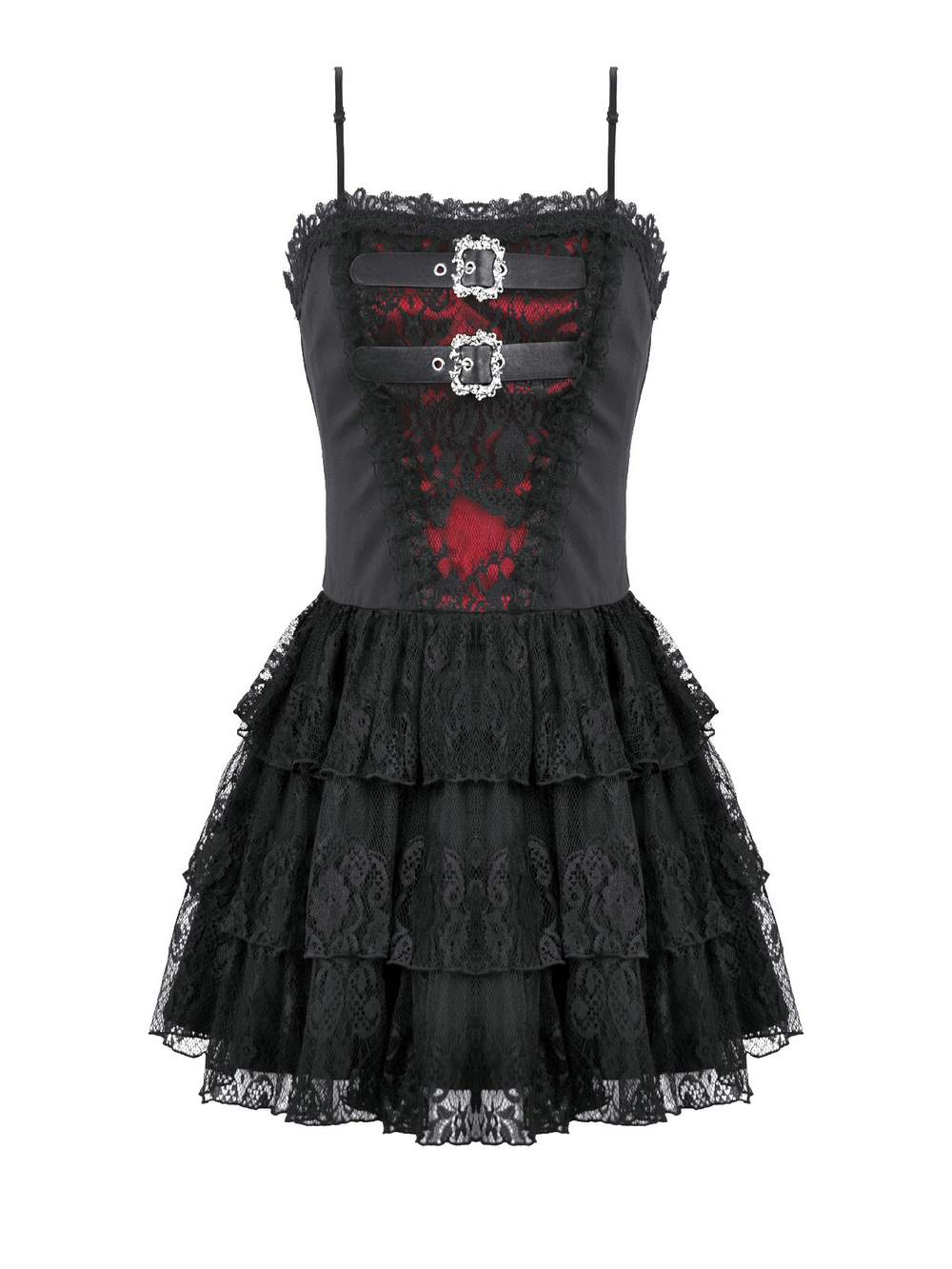 Lace Ruffle Mini Dress with Corset Back and Buckles - image 4