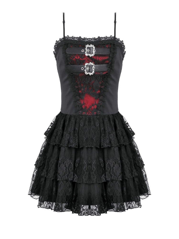 Lace Ruffle Mini Dress with Corset Back and Buckles - image 4
