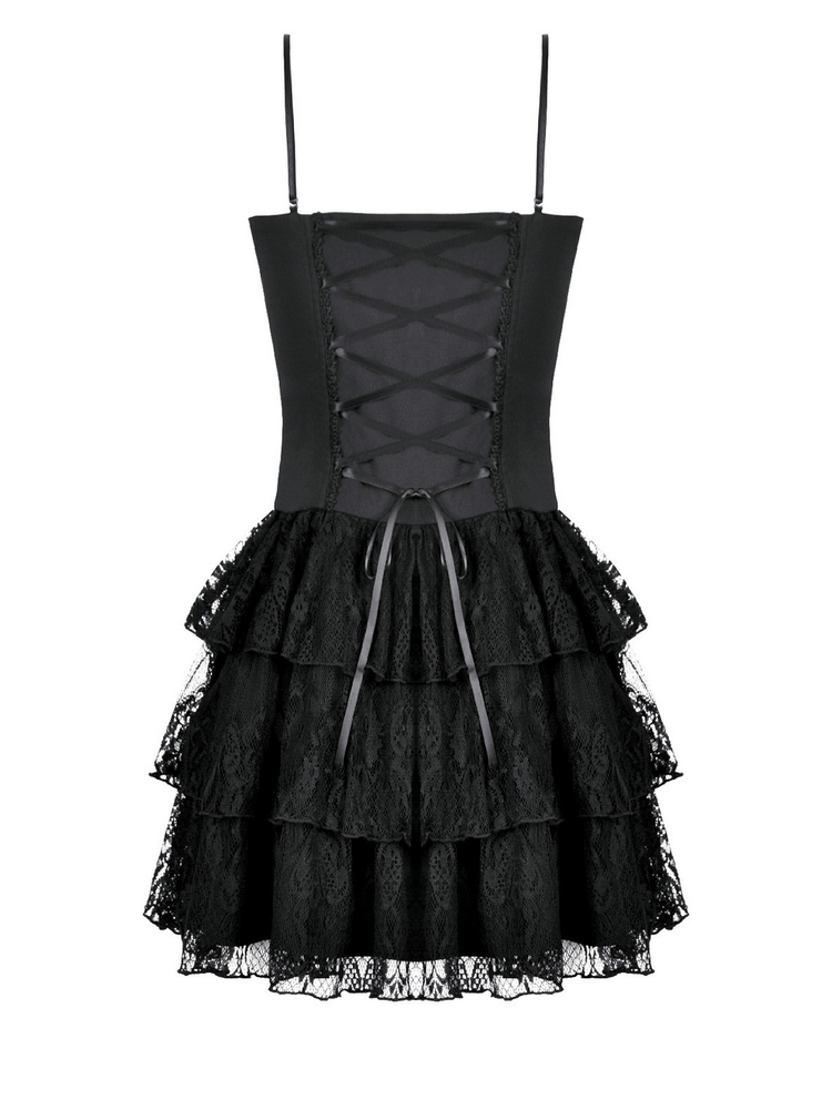 Lace Ruffle Mini Dress with Corset Back and Buckles - image 5