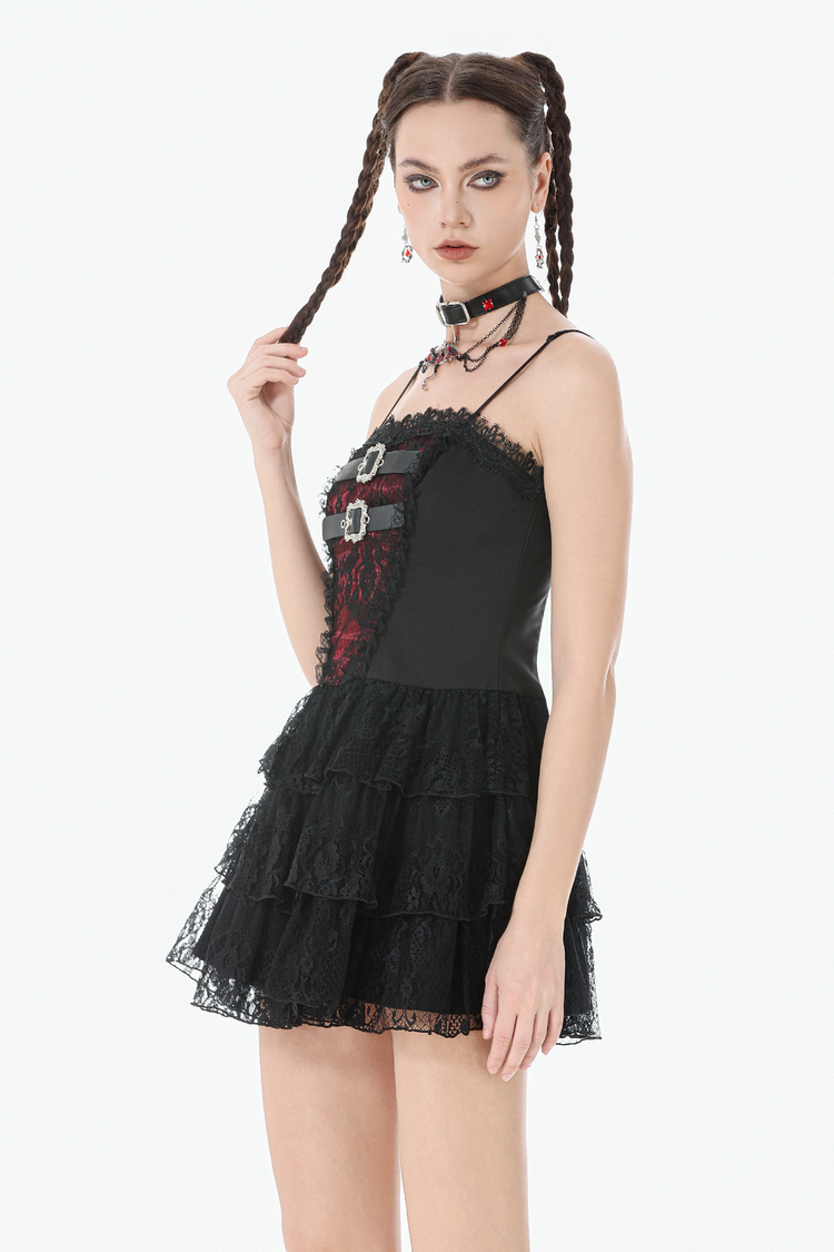 Lace Ruffle Mini Dress with Corset Back and Buckles - image 10