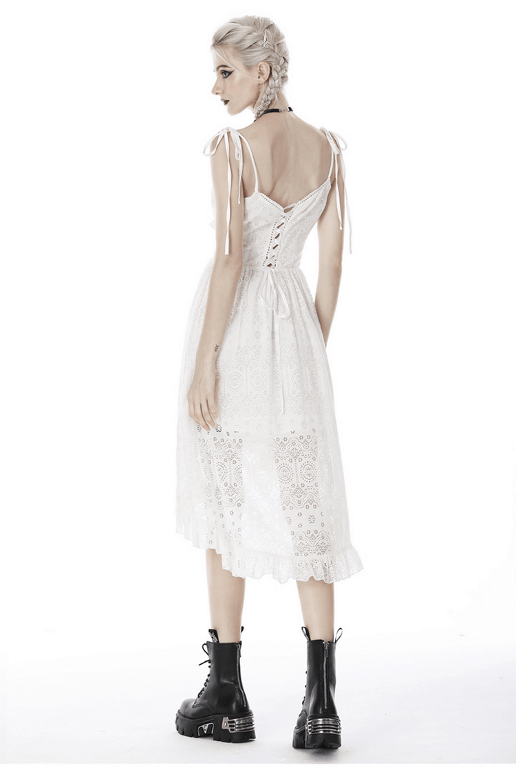 Ladies White Lace Midi Dress with Asymmetric Hem - image 2