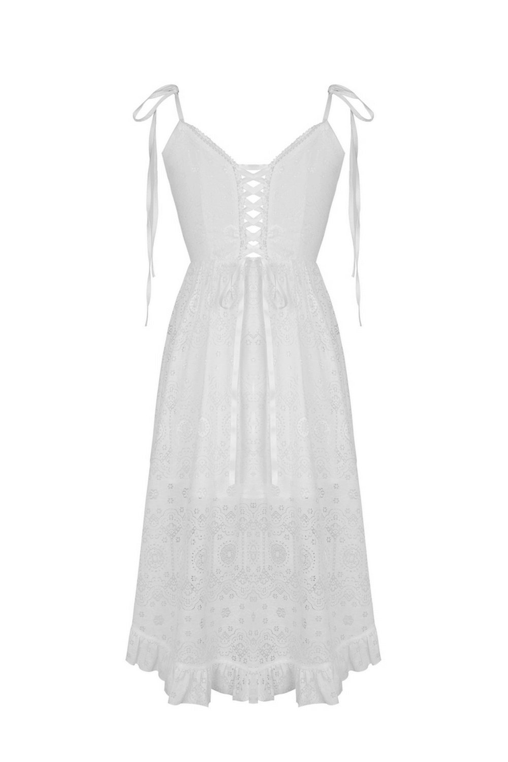 Ladies White Lace Midi Dress with Asymmetric Hem - image 5