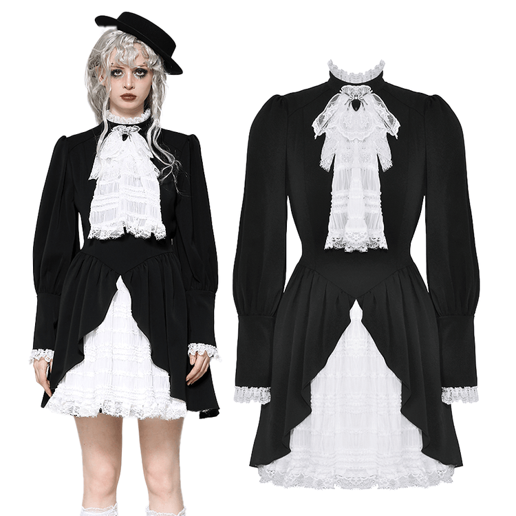 Lolita Black and White Lace Dress with Ruffled Skirt - image 3