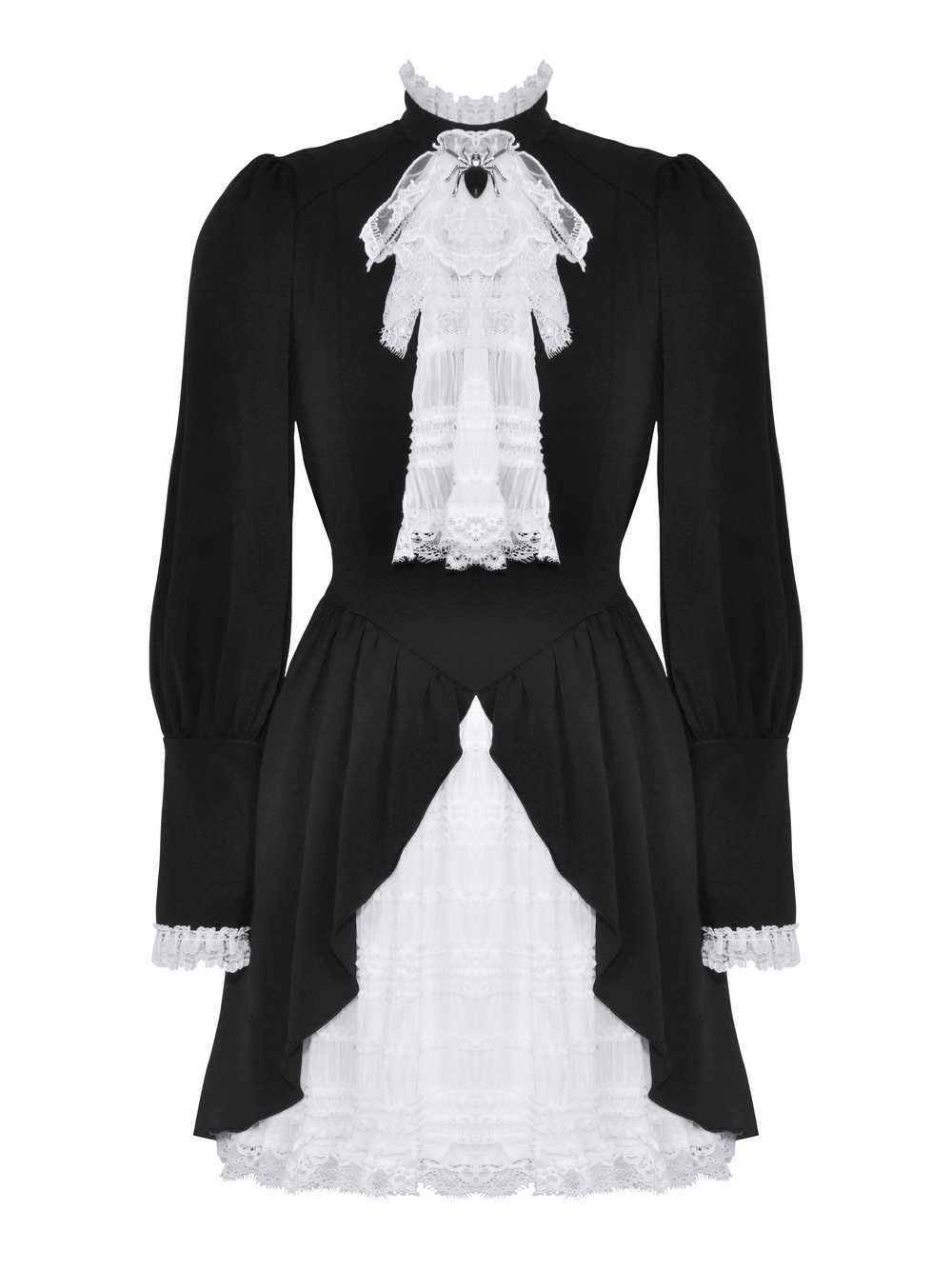 Lolita Black and White Lace Dress with Ruffled Skirt - image 4