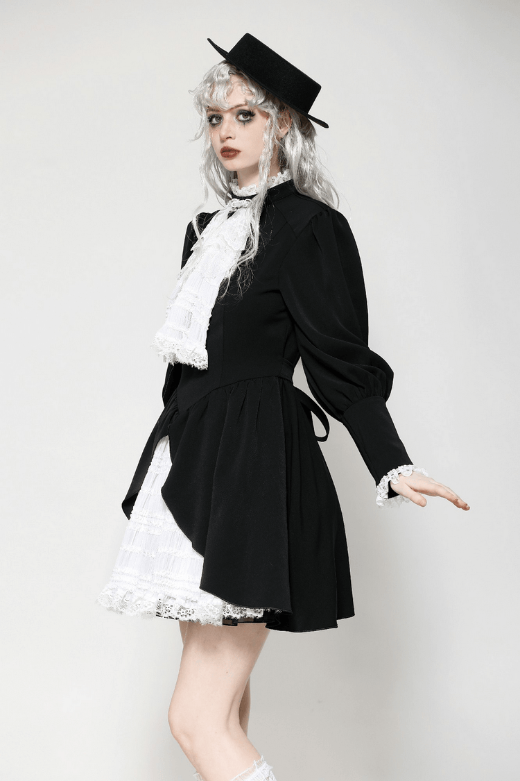 Lolita Black and White Lace Dress with Ruffled Skirt - image 11