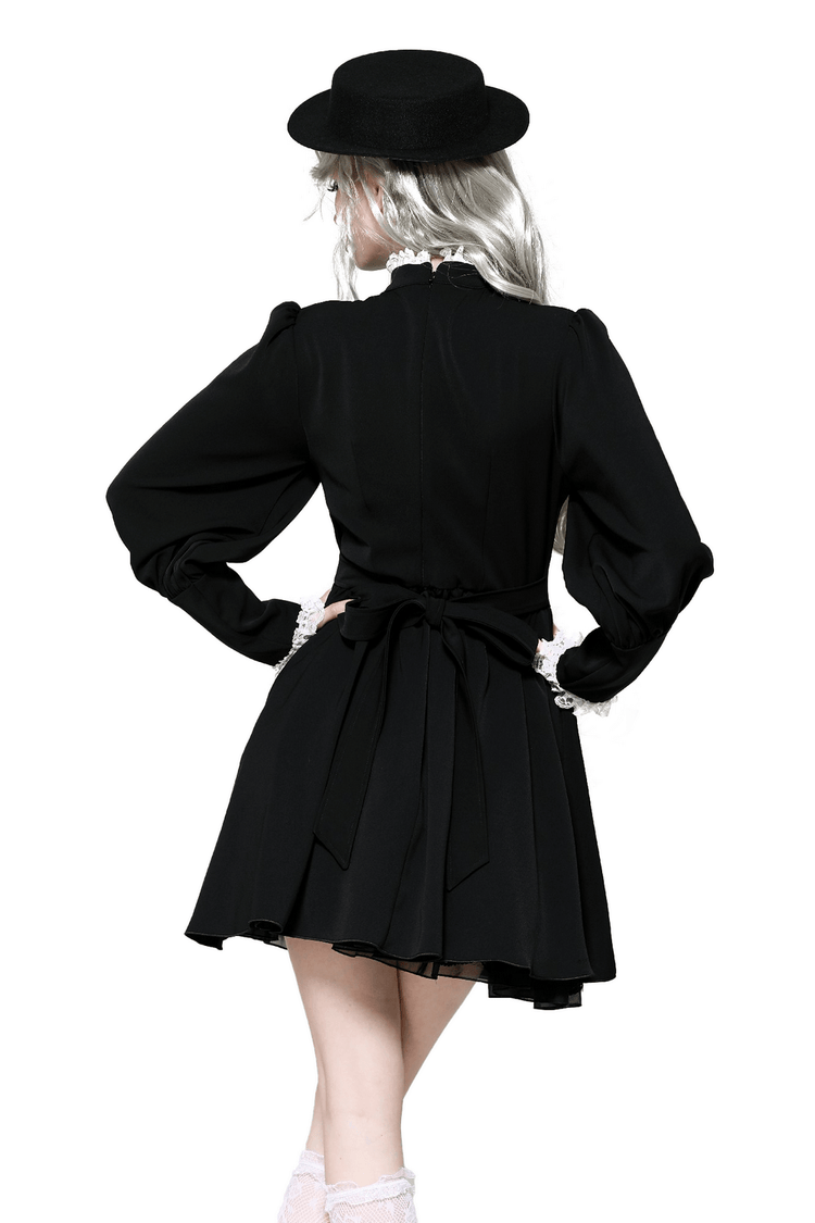 Lolita Black and White Lace Dress with Ruffled Skirt - image 2