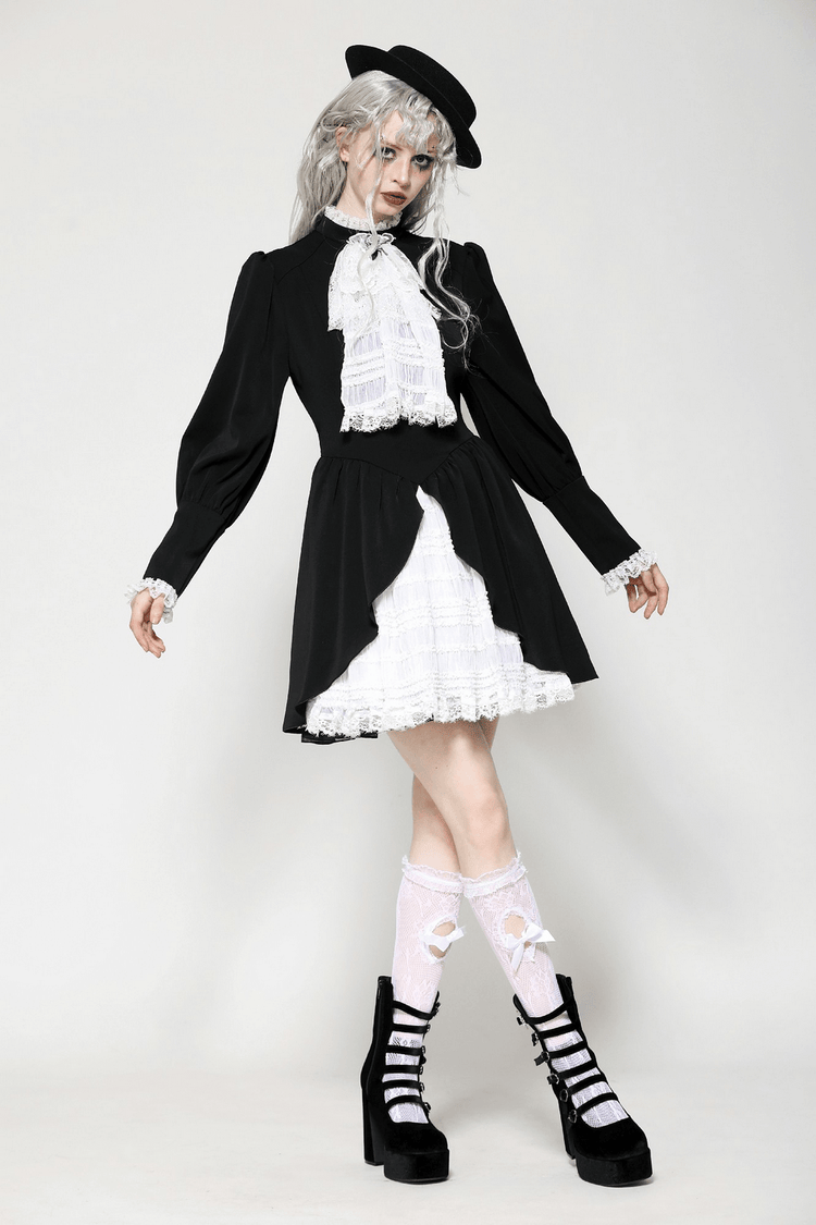 Lolita Black and White Lace Dress with Ruffled Skirt - image 12