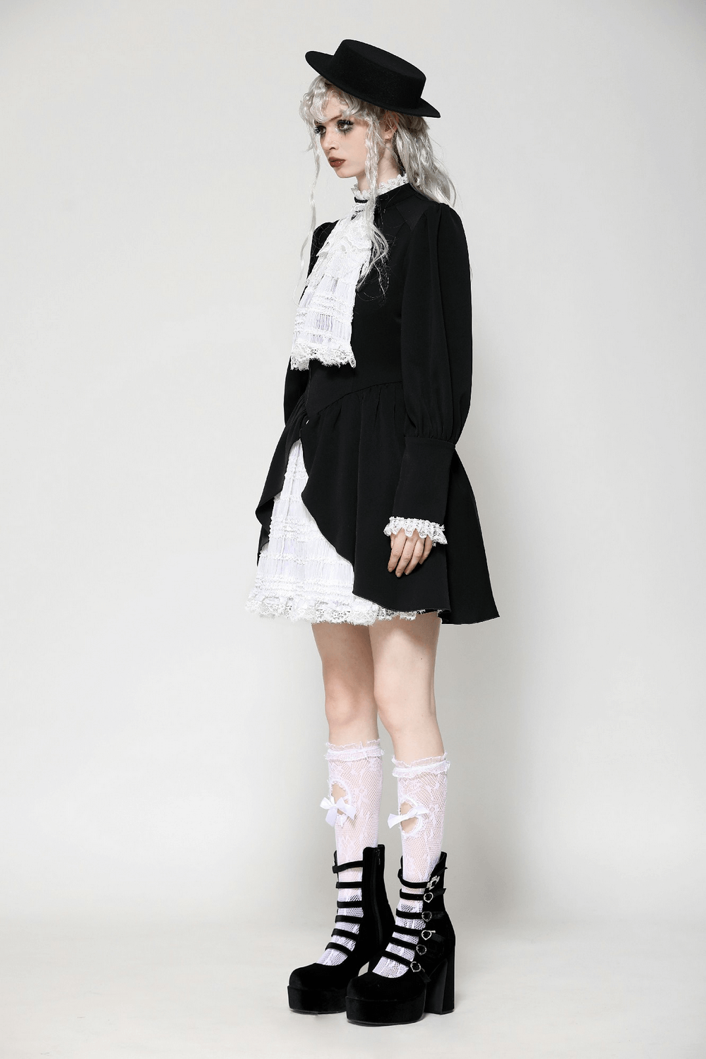 Lolita Black and White Lace Dress with Ruffled Skirt - image 13
