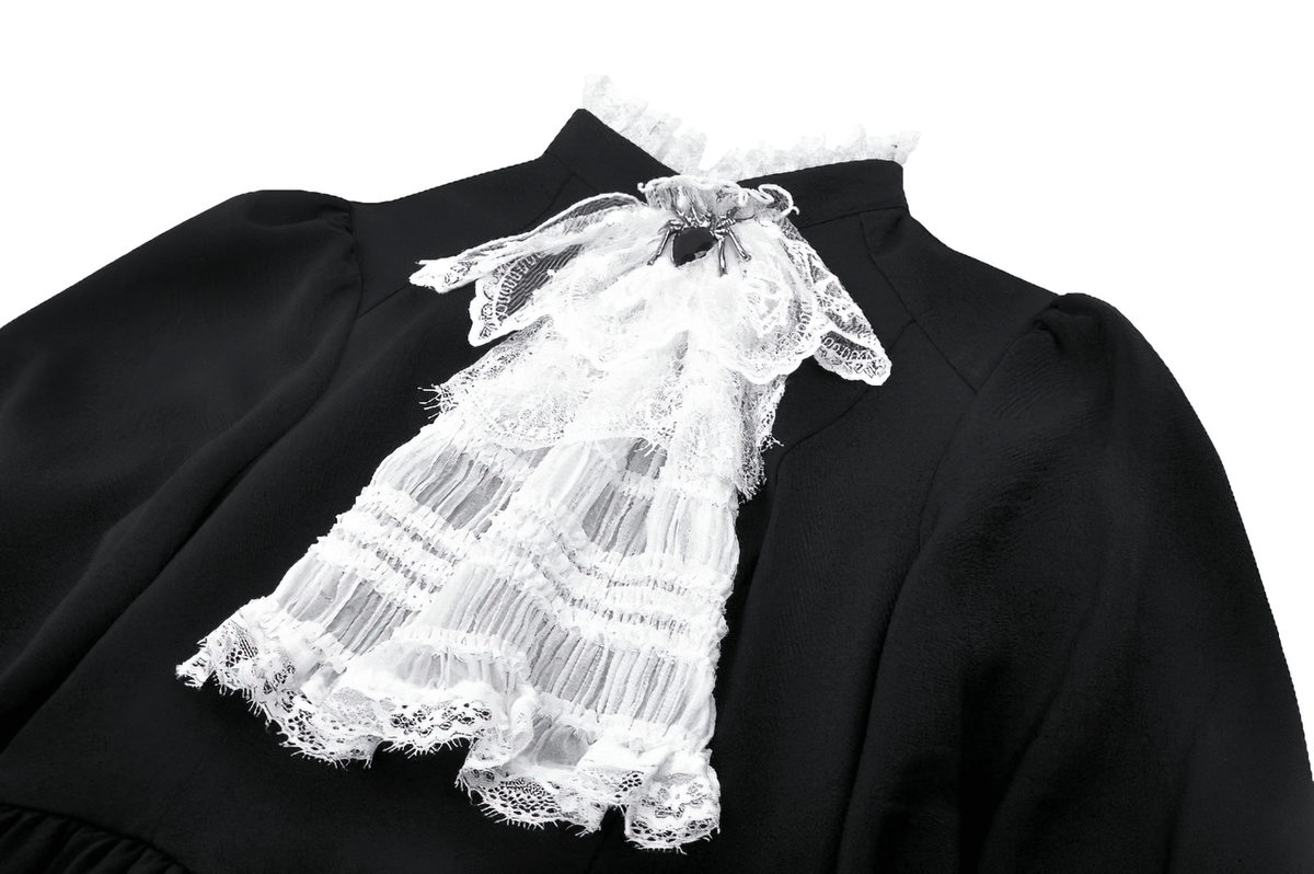 Lolita Black and White Lace Dress with Ruffled Skirt - image 6