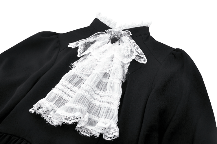 Lolita Black and White Lace Dress with Ruffled Skirt - image 6