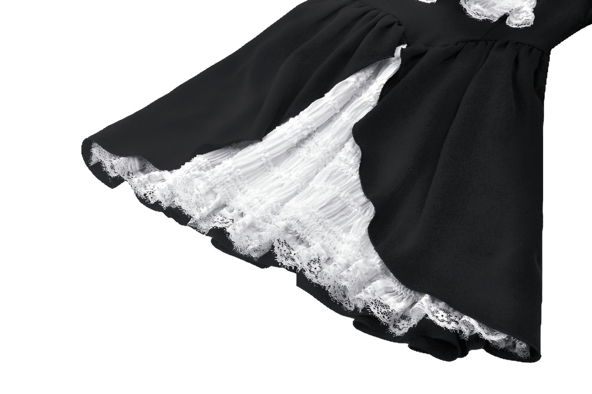 Lolita Black and White Lace Dress with Ruffled Skirt - image 8