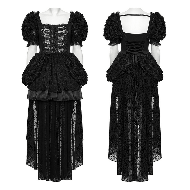 Lolita Sweet Cool Dress with Puff Sleeves and Lace - image 3