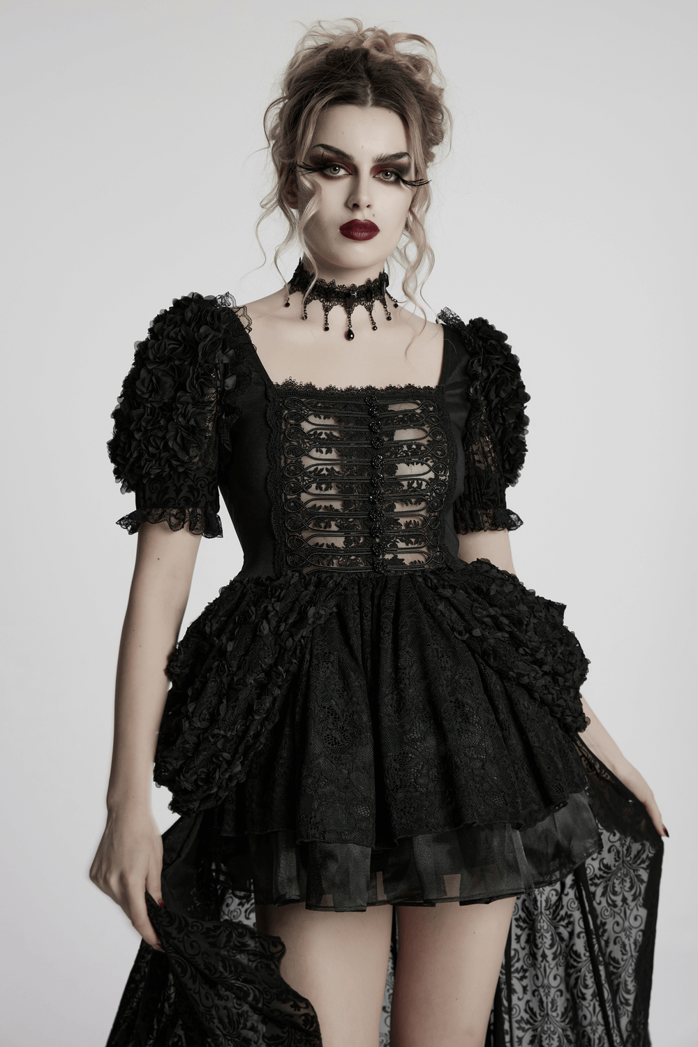 Lolita Sweet Cool Dress with Puff Sleeves and Lace - image 11