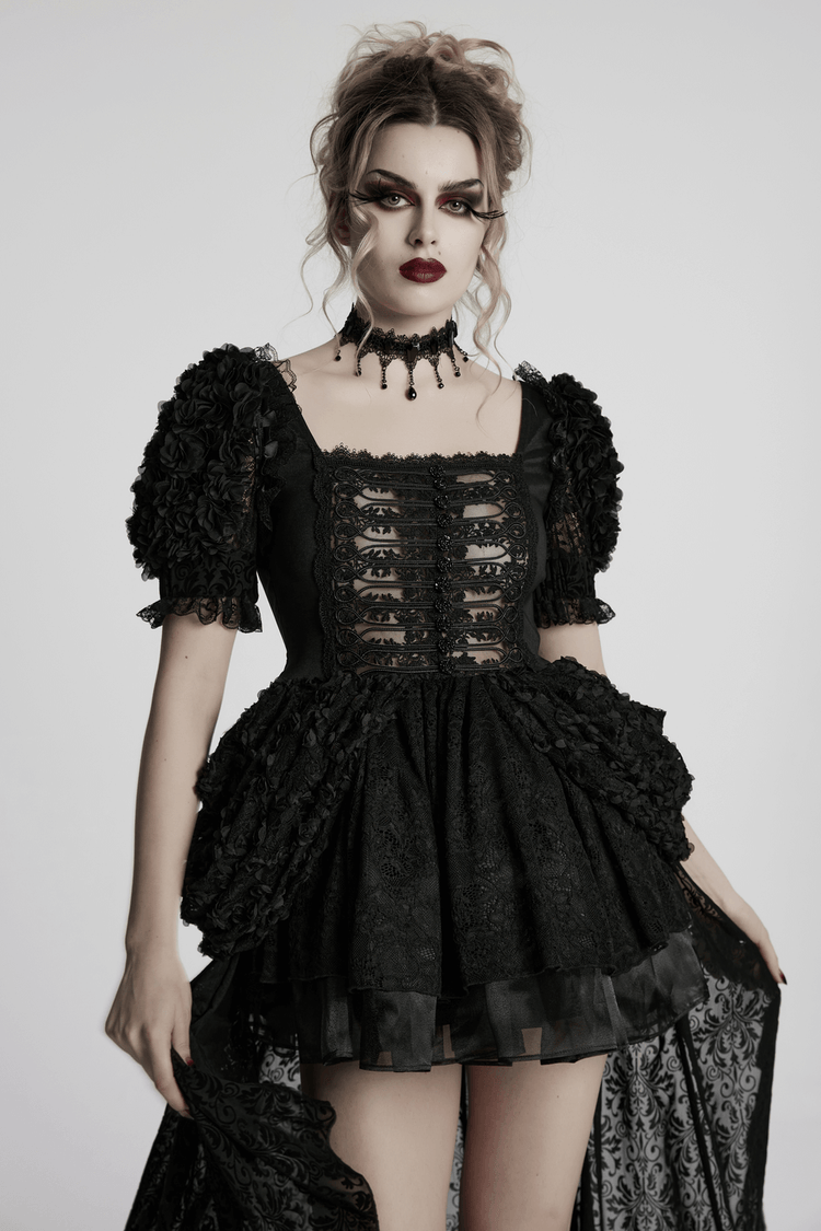 Lolita Sweet Cool Dress with Puff Sleeves and Lace - image 11