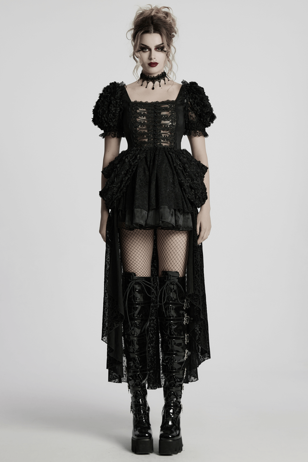 Lolita Sweet Cool Dress with Puff Sleeves and Lace - image 12