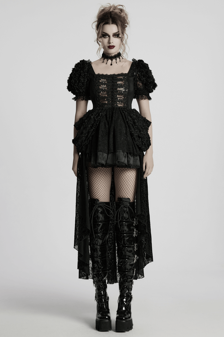 Lolita Sweet Cool Dress with Puff Sleeves and Lace - image 12