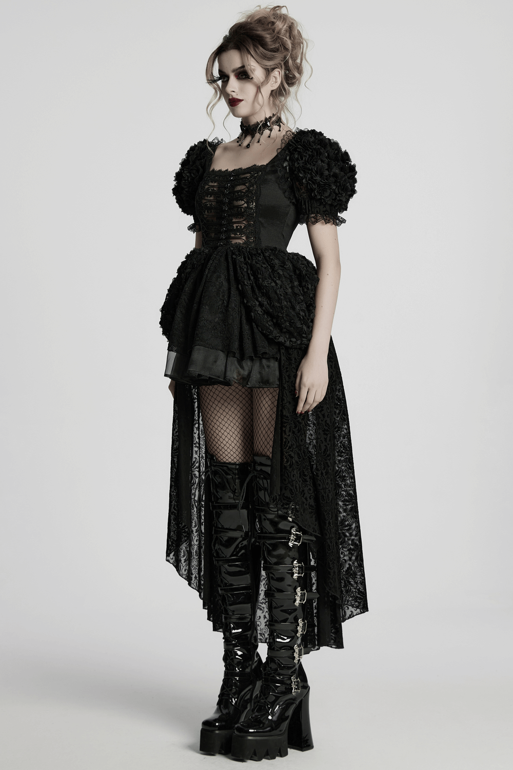 Lolita Sweet Cool Dress with Puff Sleeves and Lace - image 13