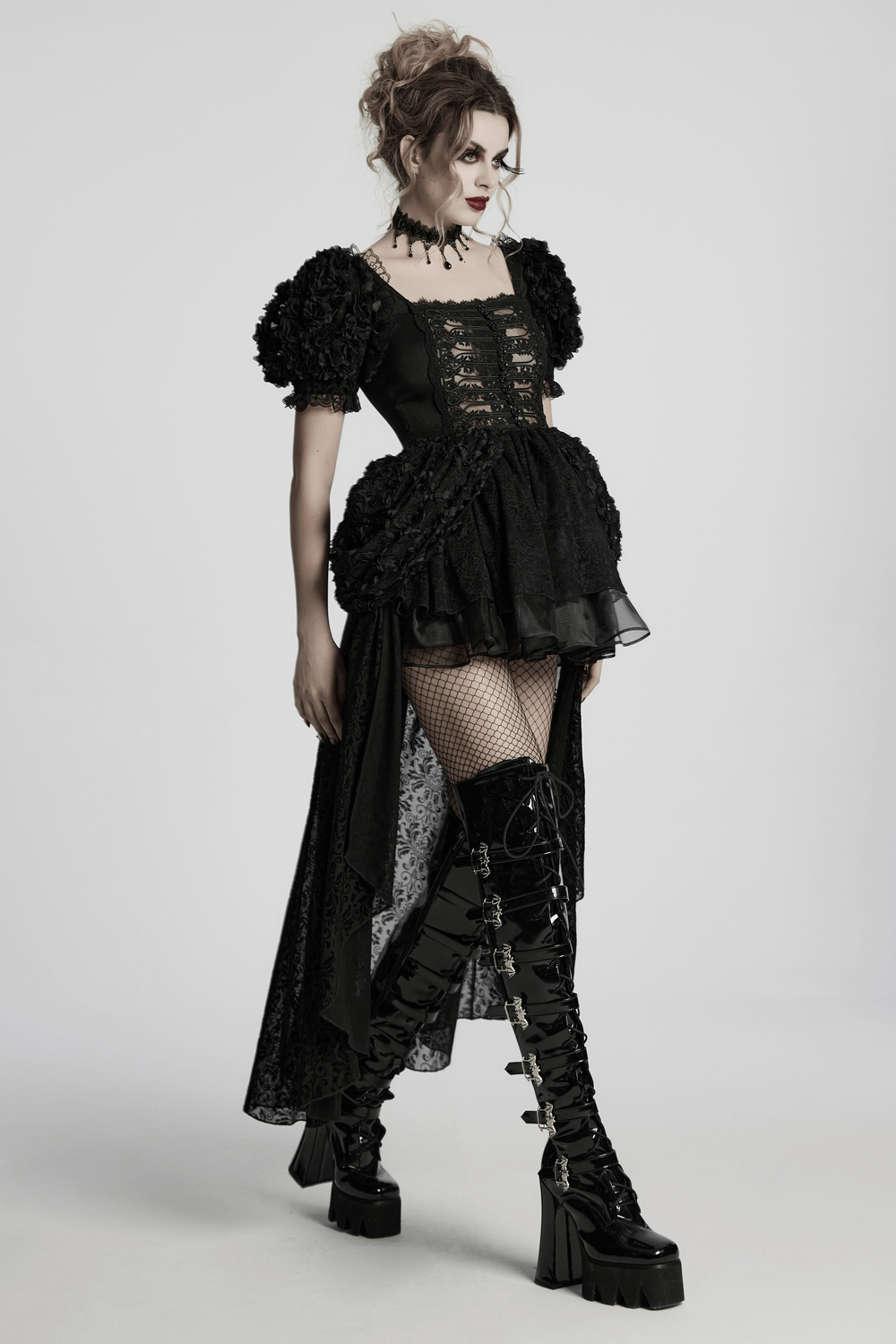 Lolita Sweet Cool Dress with Puff Sleeves and Lace - image 14