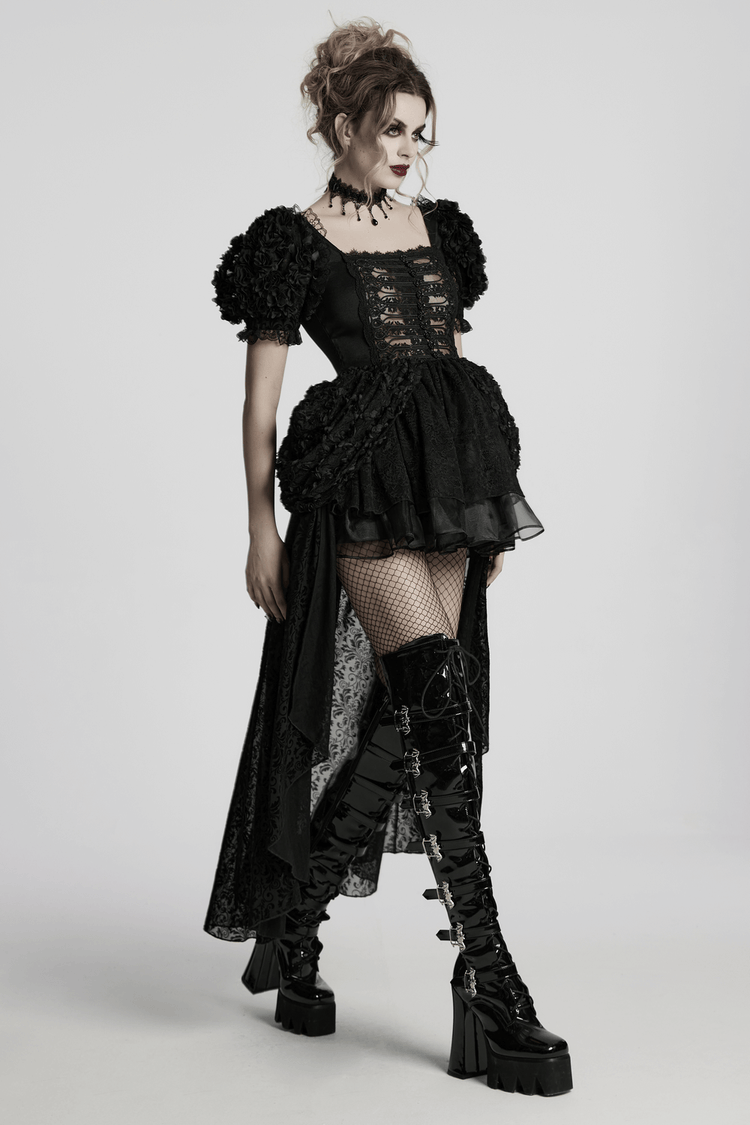 Lolita Sweet Cool Dress with Puff Sleeves and Lace - image 14