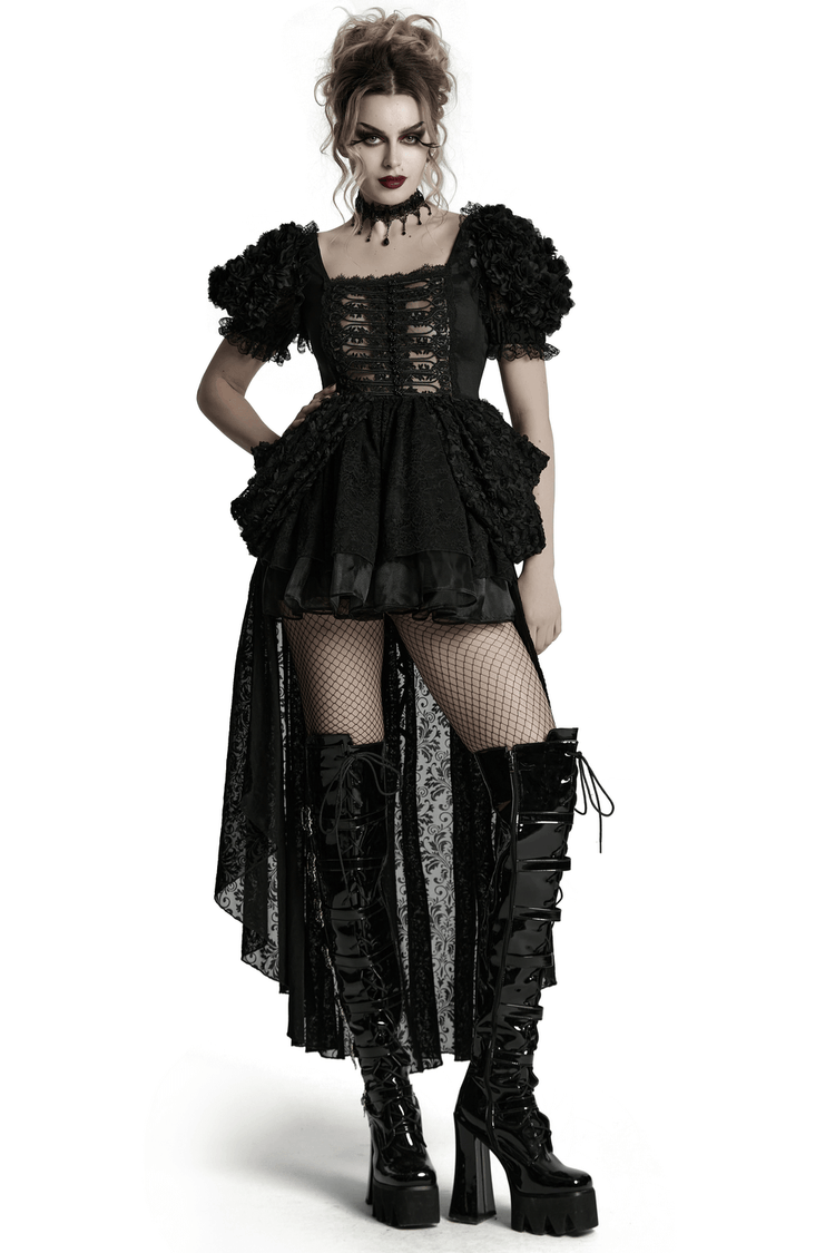 Lolita Sweet Cool Dress with Puff Sleeves and Lace - image 1