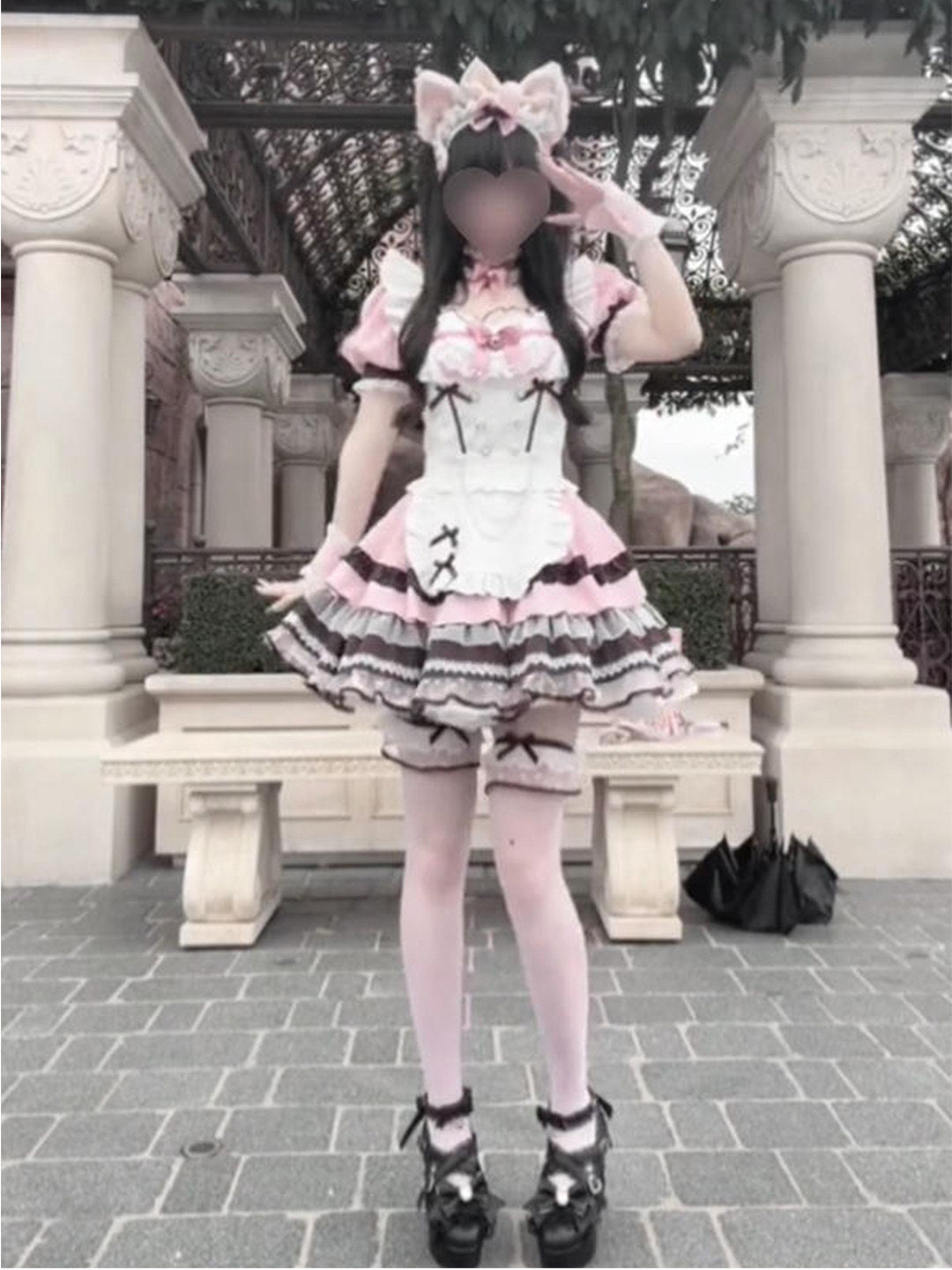 Pink Bow Apron Sweet Lolita OP Dress Set detail view 2