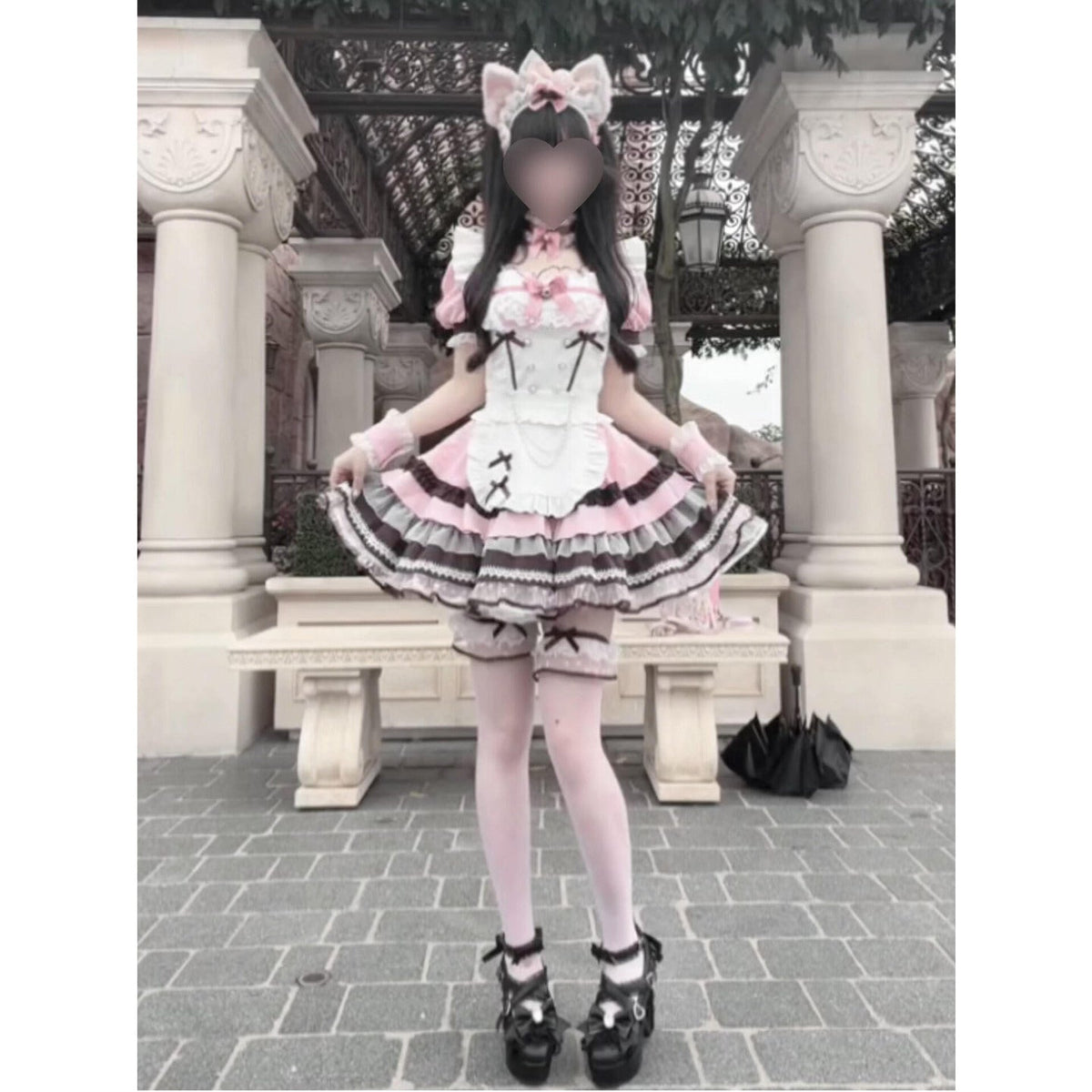 Pink Bow Apron Sweet Lolita OP Dress Set detail view 3