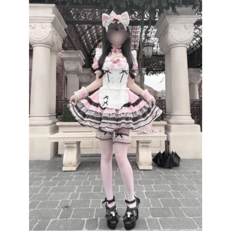 Pink Bow Apron Sweet Lolita OP Dress Set detail view 5