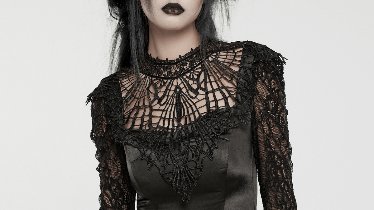 Long Gothic Dress with Lace Sleeves and Drawstring Back - image 11