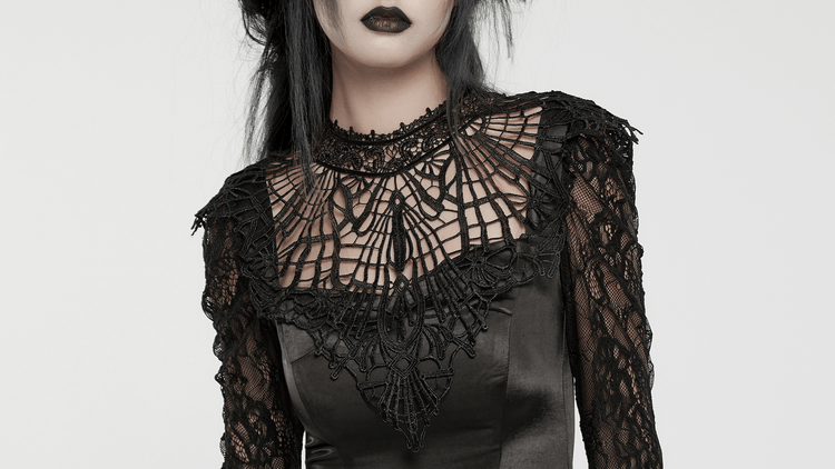 Long Gothic Dress with Lace Sleeves and Drawstring Back - image 11