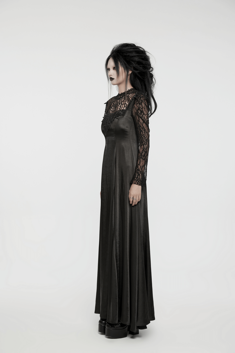 Long Gothic Dress with Lace Sleeves and Drawstring Back - image 13