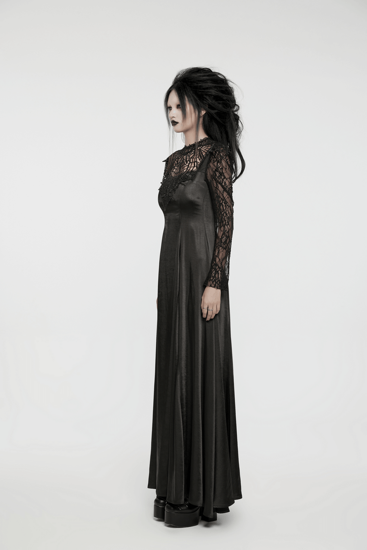 Long Gothic Dress with Lace Sleeves and Drawstring Back - image 13