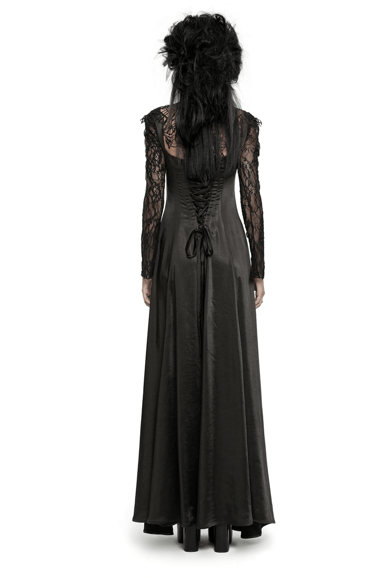 Long Gothic Dress with Lace Sleeves and Drawstring Back - image 2