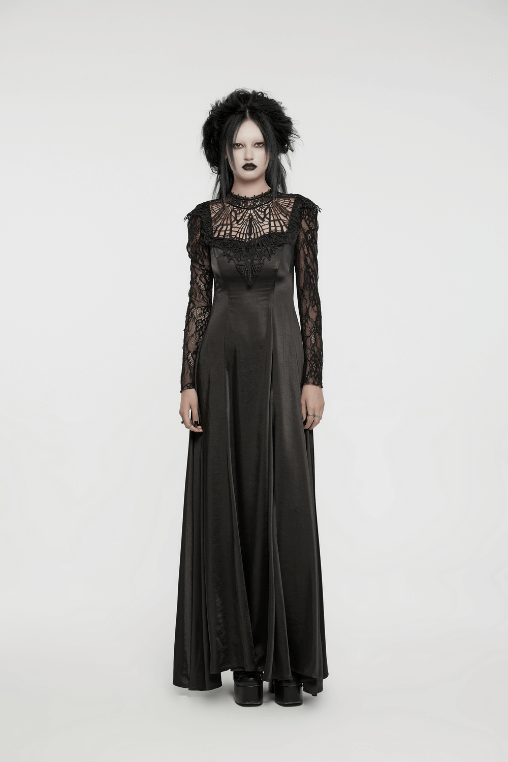 US SALE of Long Gothic Dress with Lace Sleeves and Drawstring Back - image 13