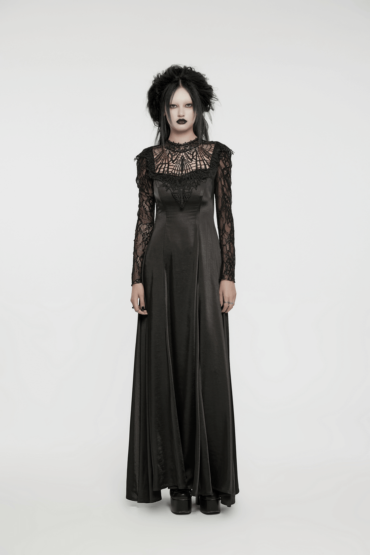 Long Gothic Dress with Lace Sleeves and Drawstring Back - image 14
