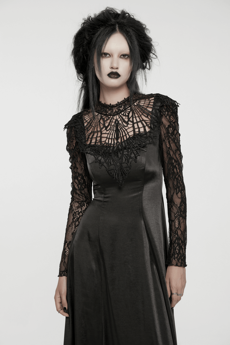 US SALE of Long Gothic Dress with Lace Sleeves and Drawstring Back - image 11