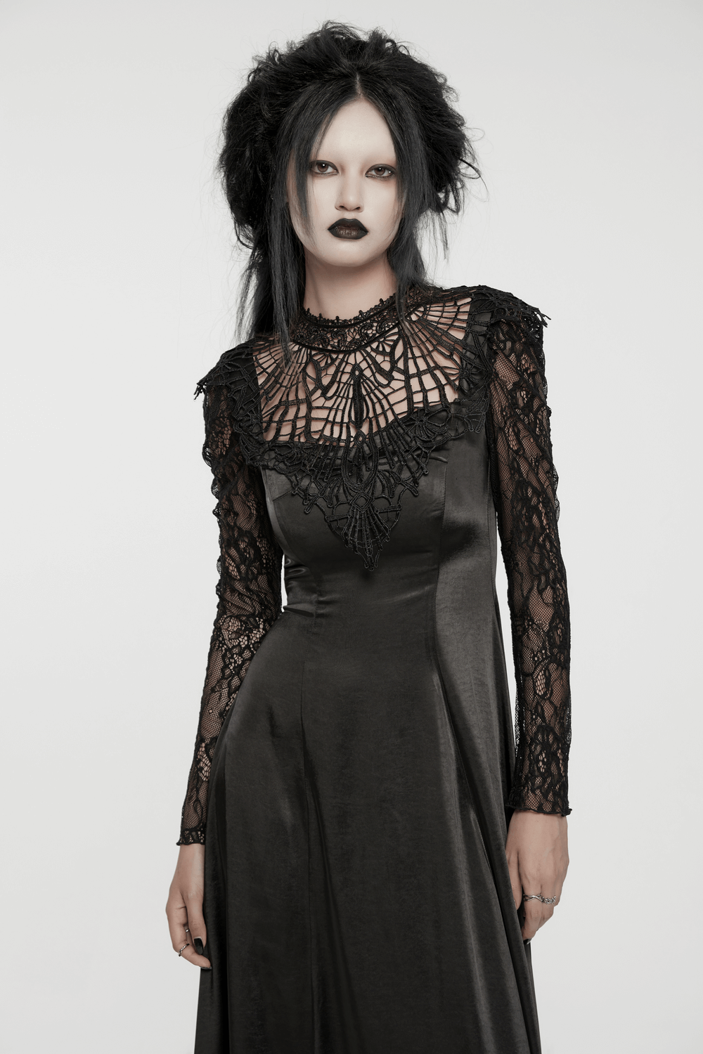 Long Gothic Dress with Lace Sleeves and Drawstring Back - image 12