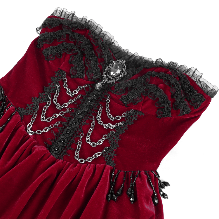 Luxurious Burgundy Velvet Gothic Lolita Dress with Straps - image 6