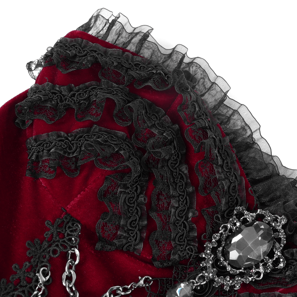 Luxurious Burgundy Velvet Gothic Lolita Dress with Straps - image 7