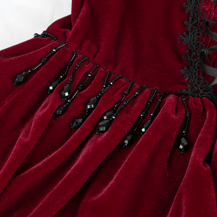 Luxurious Burgundy Velvet Gothic Lolita Dress with Straps - image 9