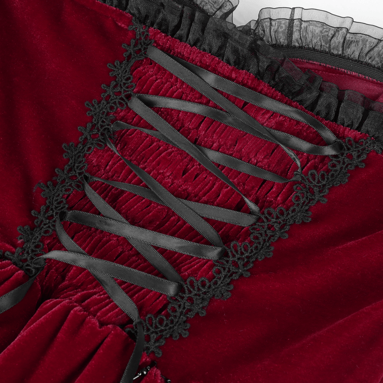 Luxurious Burgundy Velvet Gothic Lolita Dress with Straps - image 10