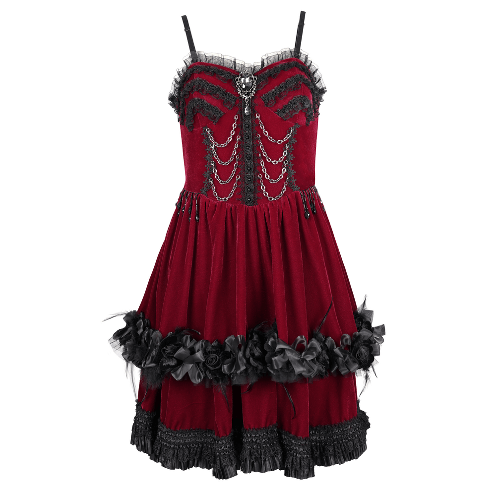 Luxurious Burgundy Velvet Gothic Lolita Dress with Straps - image 3