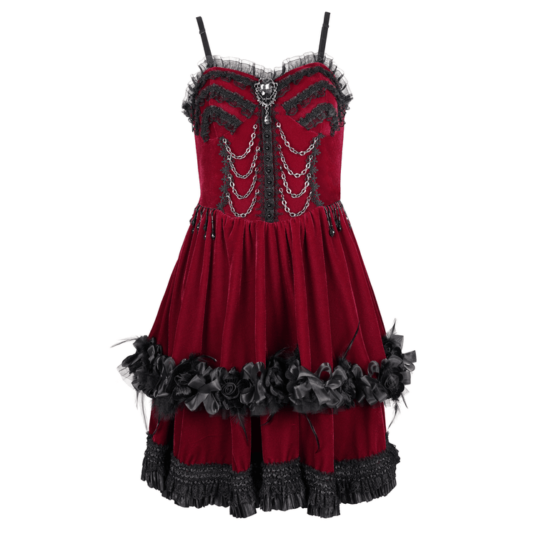 Luxurious Burgundy Velvet Gothic Lolita Dress with Straps - image 3