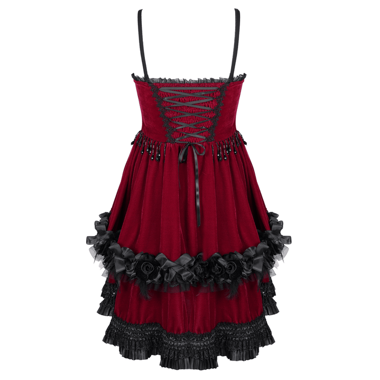 Luxurious Burgundy Velvet Gothic Lolita Dress with Straps - image 5