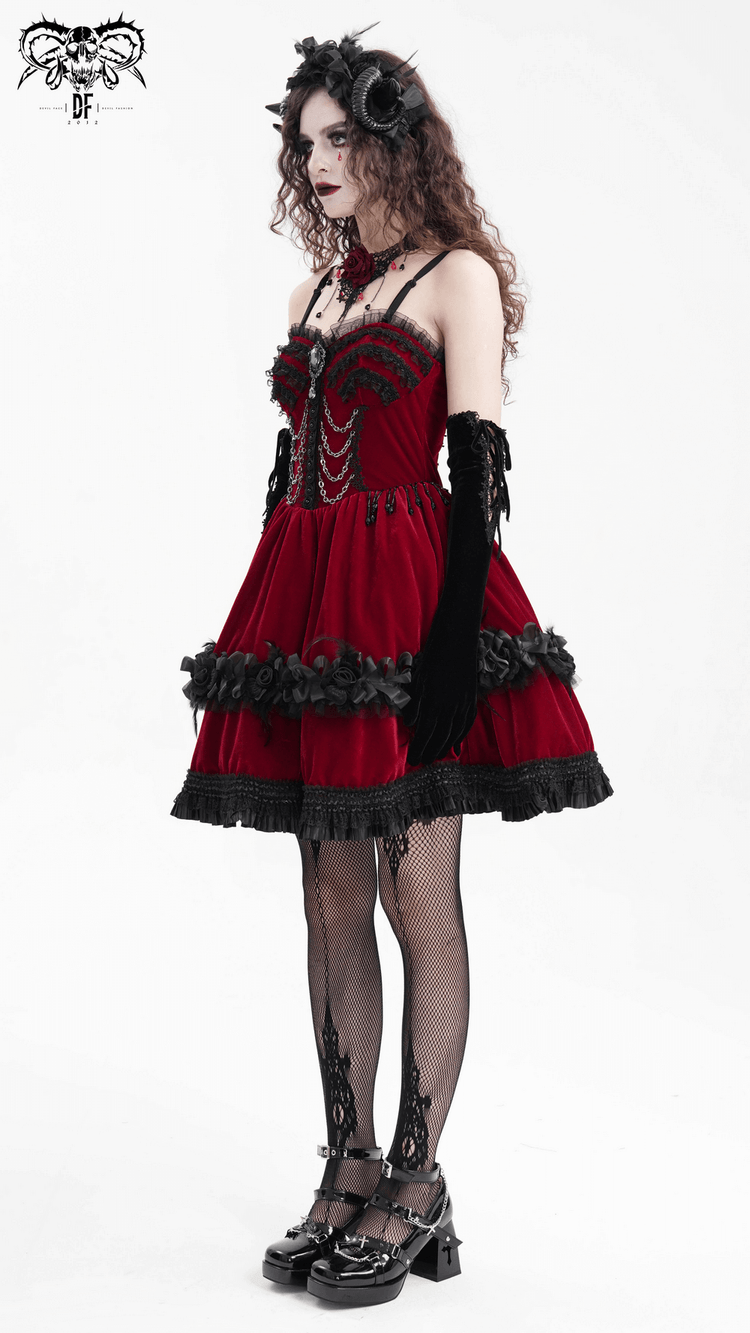Luxurious Burgundy Velvet Gothic Lolita Dress with Straps - image 14